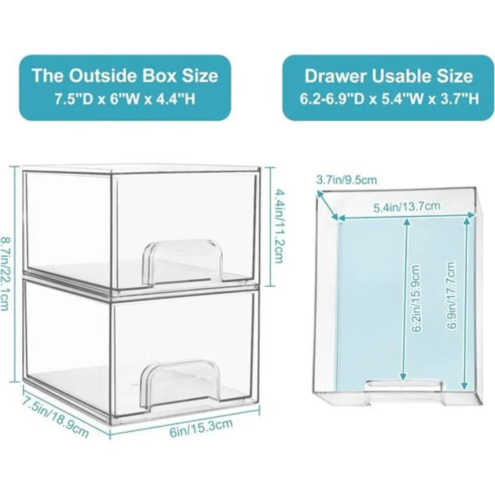 4 Pack Clear Stackable Storage Drawers, 4.4'' Tall Acrylic Bathroom Organizer